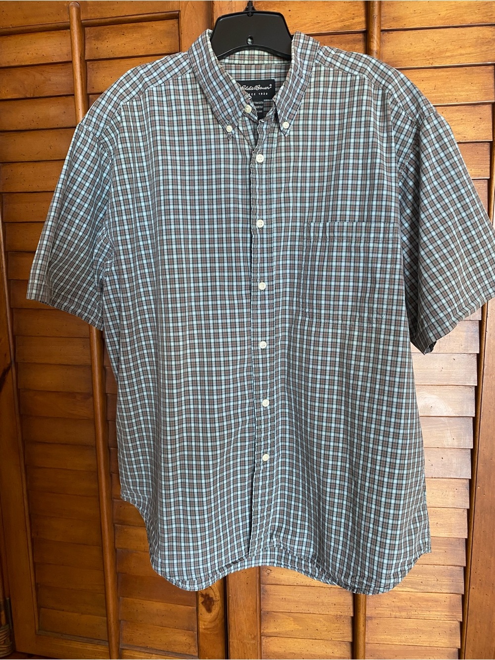 Eddie Bauer Short-Sleeve Plaid Button-Down Shirt - Blue/Gray XL